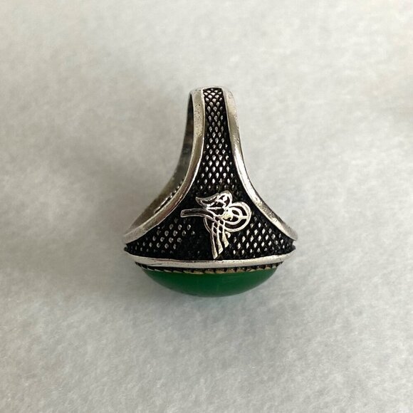 Sterling Silver 925 Green Chalcedony Turkish Ottoman Tughra Unisex Ring Sz 9.25 - Picture 14 of 16